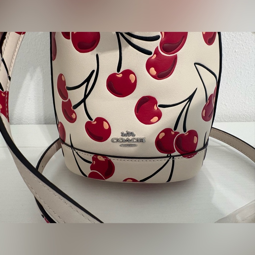 Coach Cherry Print Mini Bucket Bag - Cream and Red sold - Picture 3 of 7